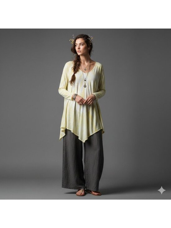 Soft Surroundings Tops - Soft Surroundings Yellow Tie Dye Long Sleeve Tunic Lagenlook Top S
